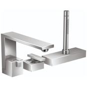 Axor Edge Deck Mounted Roman Tub Filler with Built-In Diverter and Hand Shower Less Rough In - Engineered in Germany, Limited Lifetime Warranty Chrome