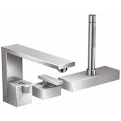 Axor Edge Deck Mounted Roman Tub Filler with Built-In Diverter and Hand Shower, Diamond Cut Less Rough In - Engineered in Germany, Limited Lifetime Warranty Chrome