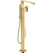 Axor Edge Floor Mounted Free Standing Tub Filler with Built-In Diverter and Hand Shower, Diamond Cut Less Rough In - Engineered in Germany, Limited Lifetime Warranty Polished Gold Optic