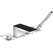 Axor MyEdition Deck Mounted Bathroom Roman Tub Filler with Built-In Diverter with QuickClean Technology with Hand Shower and Decorative Trim Chrome / Black Glass