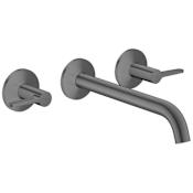 Axor ONE 1.2 GPM Wall Mounted Widespread Bathroom Faucet with 9" Spout and Lever Handles - Less Rough In Brushed Black Chrome