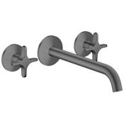 Axor ONE Wall Mounted Tub Filler with Dual Cross Handles - Less Rough In Brushed Black Chrome