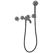 Axor ONE Wall Mounted Modern Tub Filler with Cross Handles, Built-In Diverter and Hand Shower - Less Rough In Brushed Black Chrome