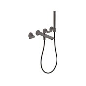 Axor Citterio C 2 Handle Wall Mounted Tub Filler with Built-In Diverter and Hand Shower - Less Rough In Brushed Black Chrome