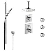 Axor Starck Organic Thermostatic Shower System with Shower Head, Handshower, Slide Bar, 3 Bodysprays, and Volume Control with Rough-In Valves - Engineered in Germany, Limited Lifetime Warranty Chrome