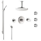 Axor Uno Thermostatic Shower System with Shower Head, Handshower, Slide Bar, 3 Bodysprays, and Volume Control with Rough In Valves - Engineered in Germany, Limited Lifetime Warranty Chrome
