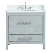 Azzuri Riley 37" Single Vanity Set with Wood Cabinet, Quartz Vanity Top, and Vitreous China Sink Sea Salt Gray