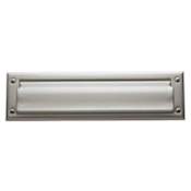 Baldwin Package Sized Spring Tension Brass Letter Box Plate with Hinged Interior Cover Lifetime Satin Nickel