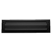 Baldwin Package Sized Spring Tension Brass Letter Box Plate with Hinged Interior Cover Satin Black