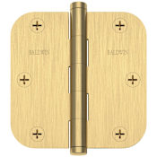 Baldwin 3-1/2" Wide Plain Bearing 5/8" Radius Corner Mortise Door Hinge from the Estate Collection - Single Hinge Lifetime Satin Brass