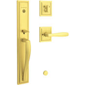 Baldwin Torrey Pines Full Plate Keyed Entry Single Cylinder Door Handleset from the Prestige Collection Satin Brass