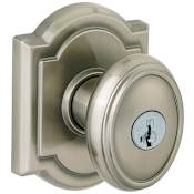 Baldwin Carnaby Keyed Entry Knobset with Arched Rosette from the Prestige Collection Satin Nickel