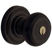 Baldwin Colonial Style Single Cylinder Keyed Entry Door Knob Set with Classic Rosette for Thicker Doors from the Estate Collection Distressed Oil Rubbed Bronze
