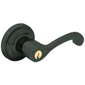 Baldwin Classic Style Right Hand Keyed Entry Door Lever Set with Classic Rosette the Emergency Exit Function Distressed Oil Rubbed Bronze