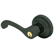 Baldwin Classic Style Left Handed Single Cylinder Keyed Entry Door Lever Set with Classic Rosette for Thicker Doors from the Estate Collection Distressed Oil Rubbed Bronze