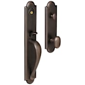 Baldwin Boulder Full Escutcheon Single Cylinder Handleset with Oval Knob and Emergency Egress Distressed Oil Rubbed Bronze