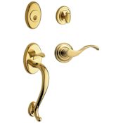 Baldwin Logan Left Handed Sectional Single Cylinder Keyed Entry Handleset with 5455V Interior Lever from the Estate Collection Lifetime Polished Brass