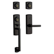 Baldwin Soho Double Cylinder Two Point Handleset with a Left Handed Soho Interior Lever Distressed Oil Rubbed Bronze