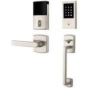 Baldwin Soho Left Handed Sectional Electronic Keyless Entry Handleset with 5485V Interior Lever from the Estate Collection Lifetime Satin Nickel