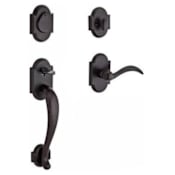 Baldwin Adirondack Left Handed Standard C Keyway Double Cylinder Keyed Entry Handleset with Rustic Arch Rose and Arch Lever on Interior Dark Bronze