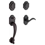 Baldwin Adirondack Left Handed SmartKey with KW1 Keyway Double Cylinder Keyed Entry Handleset with Rustic Arch Rose and Arch Lever on Interior Dark Bronze