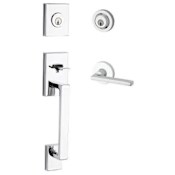 Baldwin La Jolla SmartKey Double Cylinder Keyed Entry Handleset with Square Lever and Contemporary Round Interior Trim for Thick Doors Polished Chrome