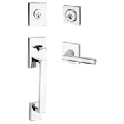 Baldwin La Jolla Standard C Keyway Double Cylinder Keyed Entry Handleset with Square Lever and Contemporary Square Interior Trim for Thick Doors Polished Chrome