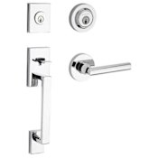 Baldwin La Jolla SmartKey Double Cylinder Keyed Entry Handleset with Tube Lever and Contemporary Round Interior Trim from the Reserve Collection Polished Chrome