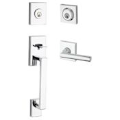 Baldwin La Jolla Standard C Keyway Double Cylinder Keyed Entry Handleset with Tube Lever and Contemporary Square Interior Trim from the Reserve Collection Polished Chrome
