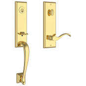 Baldwin Del Mar Left Handed One Piece Single Cylinder Keyed Entry Handleset with Curve Lever and Emergency Egress Function from the Reserve Collection Lifetime Polished Brass