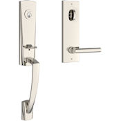 Baldwin Miami One Piece Single Cylinder Keyed Entry Handleset with Tube Interior Lever and Emergency Egress Function Lifetime Polished Nickel