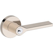 Baldwin Anaheim Hills Single Cylinder Keyed Entry Door Lever Set with Contemporary Round Rose from the Reserve Collection Lifetime Polished Nickel