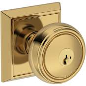 Baldwin Bremerton Single Cylinder Keyed Entry Door Knob Set with Chamfered Square Rose with SmartKey SC1 Keyway from the Reserve Collection Lifetime Polished Brass