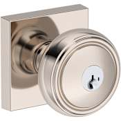 Baldwin Bremerton Single Cylinder Keyed Entry Door Knob Set with Contemporary Square Rose with SmartKey SC1 Keyway from the Reserve Collection Lifetime Polished Nickel