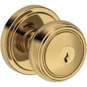 Baldwin Bremerton Single Cylinder Keyed Entry Door Knob Set with Stepped Round Rose from the Reserve Collection Lifetime Polished Brass
