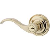 Baldwin Curve Keyed Entry Single Cylinder Leverset with Traditional Round Rose - Left Handed Lifetime Polished Brass