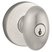 Baldwin Ellipse Single Cylinder Keyed Entry Door Knob Set with Contemporary Round Rose from the Reserve Collection Satin Nickel