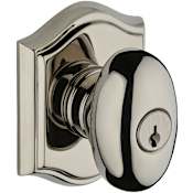 Baldwin Ellipse Single Cylinder Keyed Entry Door Knob with Arch Rose Lifetime Polished Nickel