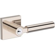 Baldwin Lake Forest Single Cylinder Keyed Entry Door Lever Set with Contemporary Square Rose from the Reserve Collection Lifetime Polished Nickel