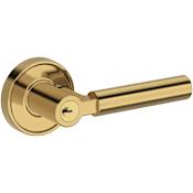 Baldwin Lake Forest Single Cylinder Keyed Entry Door Lever Set with Recessed Round Rose from the Reserve Collection Lifetime Polished Brass