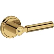 Baldwin Lake Forest Single Cylinder Keyed Entry Door Lever Set with Stepped Round Rose from the Reserve Collection Lifetime Polished Brass