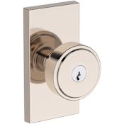 Baldwin Vashon Single Cylinder Keyed Entry Door Knob Set with Contemporary 5" Rose from the Reserve Collection Lifetime Polished Nickel