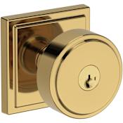 Baldwin Vashon Single Cylinder Keyed Entry Door Knob Set with Stepped Square Rose and SmartKey SC1 Keyway from the Reserve Collection Lifetime Polished Brass