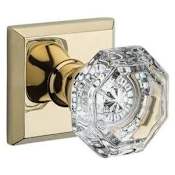 Baldwin Crystal Non-Turning Two-Sided Dummy Door Knob Set with Square Rose Lifetime Polished Brass