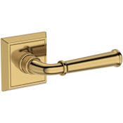 Baldwin Dunsmoor Non-Turning Two-Sided Dummy Door Lever Set with Chamfered Square Rose from the Reserve Collection Lifetime Polished Brass
