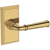 Baldwin Dunsmoor Non-Turning Two-Sided Dummy Door Lever Set with Chamfered 5" Rose from the Reserve Collection Lifetime Polished Brass