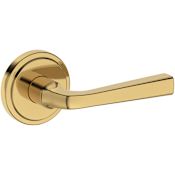 Baldwin Kingvale Non-Turning Two-Sided Dummy Door Lever Set with Stepped Round Rose from the Reserve Collection Lifetime Polished Brass