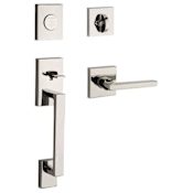 Baldwin La Jolla Full Dummy Sectional Handleset with Non-Turning Dummy Interior Square Lever Lifetime Polished Nickel
