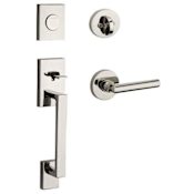Baldwin La Jolla Full Dummy Handleset with Tube Lever and Contemporary Round Rose Interior Trim from the Reserve Collection Lifetime Polished Nickel