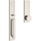 Baldwin Santa Cruz Full Dummy Full Plate Handleset with Non-Turning Dummy Interior Contemporary Knob Lifetime Polished Nickel
